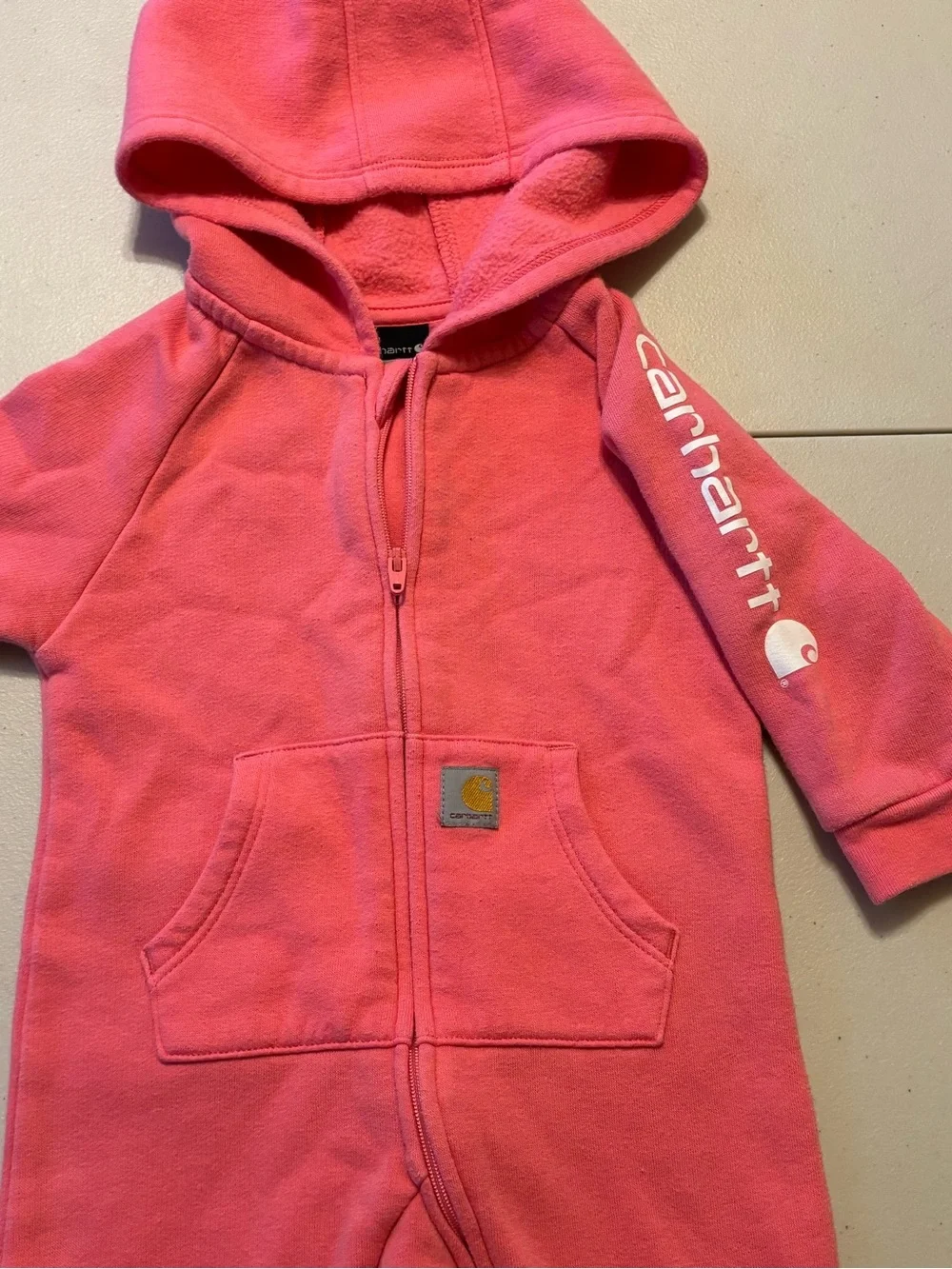 Carhartt Pink Hooded Fleece One-Piece Romper for Kids 6M 0028S